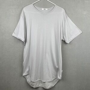 EPTM Mens Longline Scallop Hem T-Shirt Light Grey Made in USA Style 4404 Large